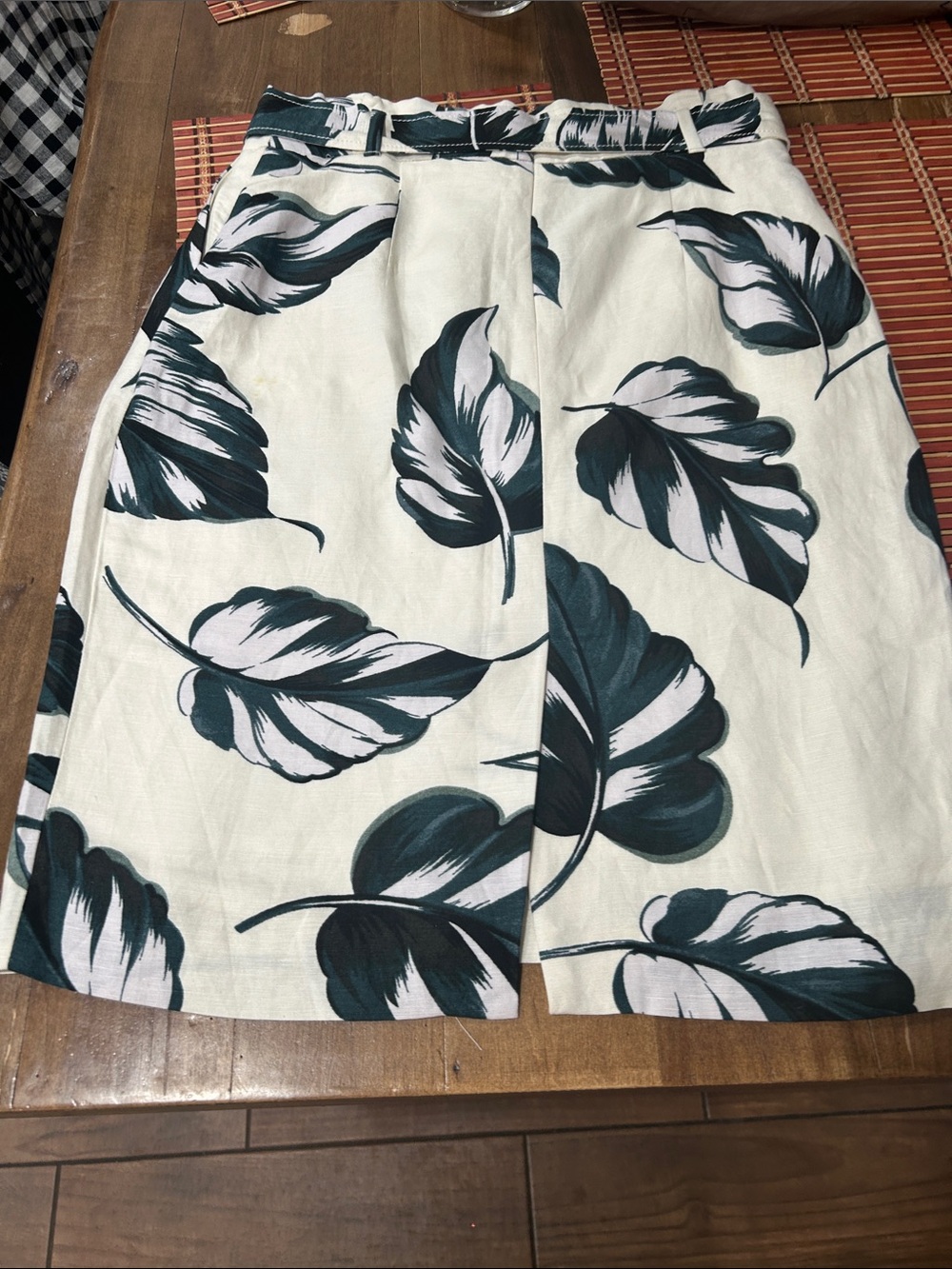 Ann Taylor Cream Midi Skirt with Dark Teal Leaf Print - Picture 5 of 7